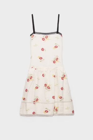 Prada Embroidered linen mini-dress with floral motif