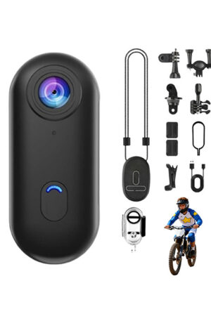 Motorcycle Camera, HD Action Camera, Thumb Lens, HD Mini Wearable Body Adventure Action Cameras, 360° Rotation Portable Wearable Mini Action Cam, for Cycling, Diving (Black 4K)