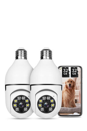 2PCS Light Bulb Security Camera HD Pan Tilt Wireless 360 Degree Floodlight Night Vision 5Ghz with Floodlight Human Motion Detection and Alarm